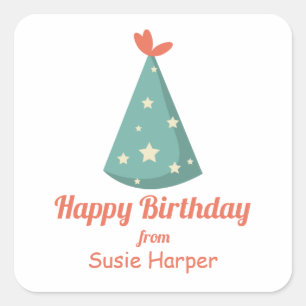 Green Birthday Party Hat Square Sticker