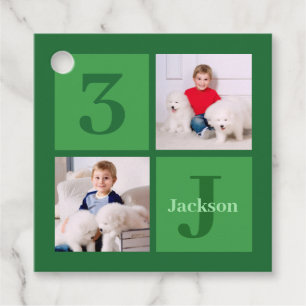 Green Birthday Photo Collage Personalised Party Favour Tags