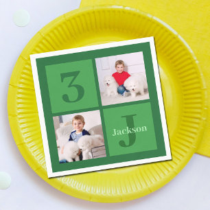 Green Birthday Photo Collage Personalised Party Napkin
