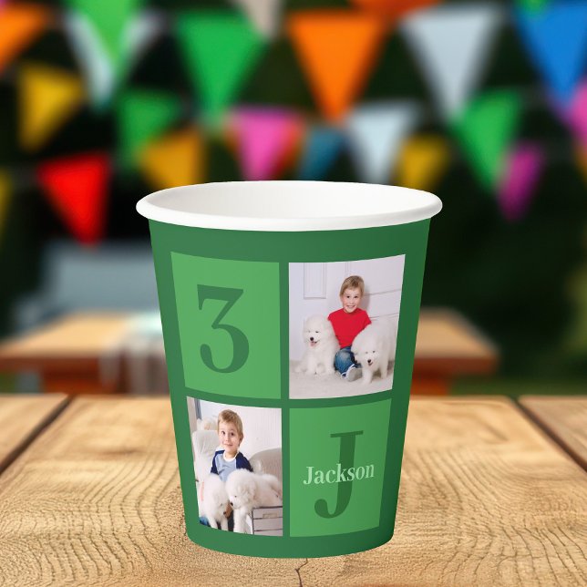 Green Birthday Photo Collage Personalised Party Paper Cups (Creator Uploaded)