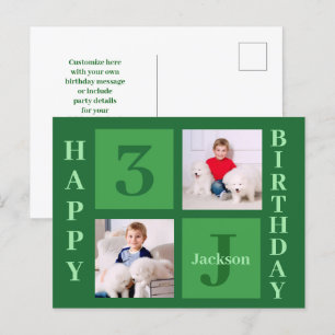 Green Birthday Photo Collage Personalized Party Postcard