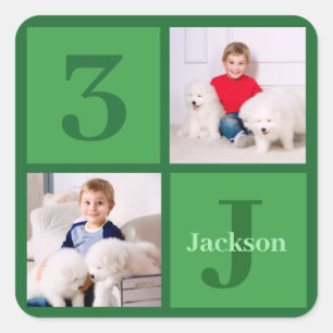 Green Birthday Photo Collage Personalized Party Square Sticker