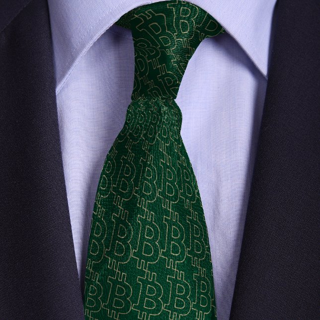 Green Bitcoin Symbol Outline Pattern Tie (Creator Uploaded)