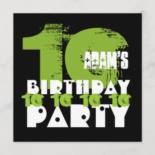 GREEN BLACK 10th Birthday Party 10 Year Old V02B Invitation