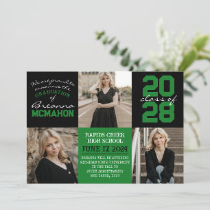 Green & Black 4 Photo Graduation Announcement