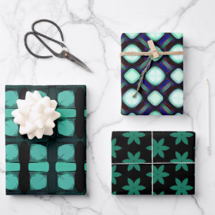 Green Black Abstract Modern Geometric Pattern Wrapping Paper Sheet