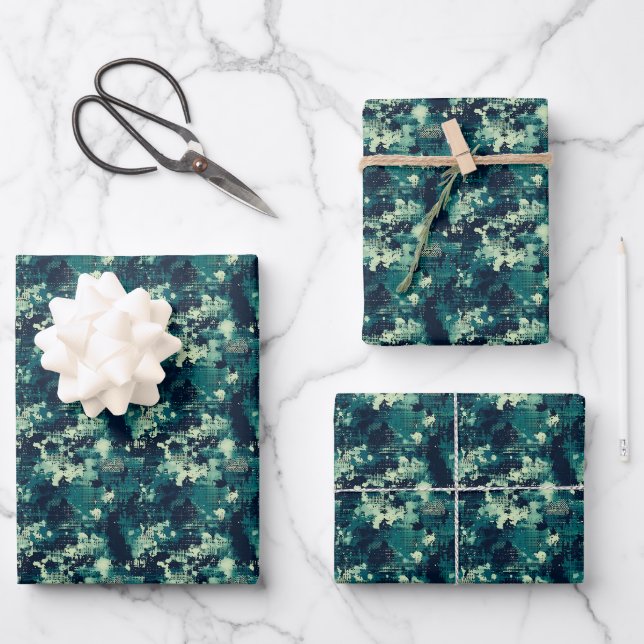 Green & Black Abstract Paint Wrapping Paper Sheet (Front)