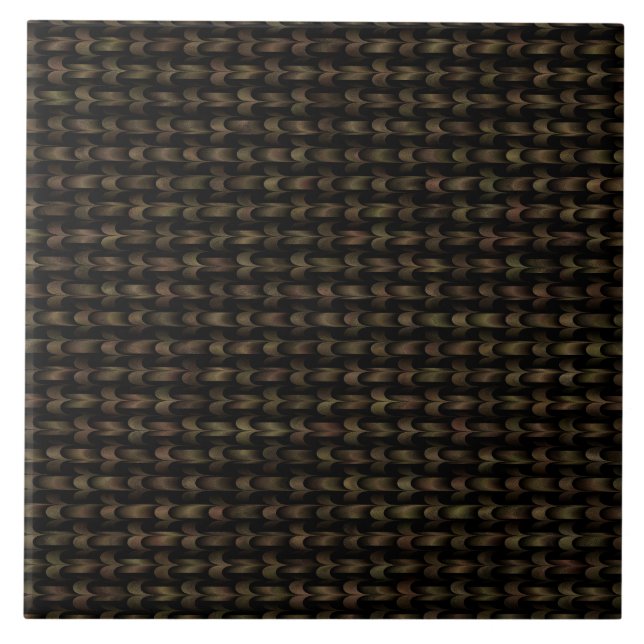 Green Black Abstract Weave Pattern Tile (Front)