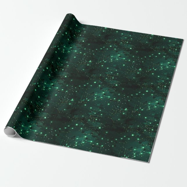 Green & Black Abstract Wrapping Paper (Unrolled)