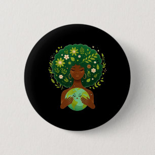 Green Black Afro Mother Earth Day Gaia Save Our Pl 6 Cm Round Badge