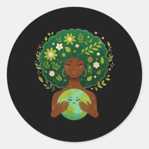 Green Black Afro Mother Earth Day Gaia Save Our Pl Classic Round Sticker