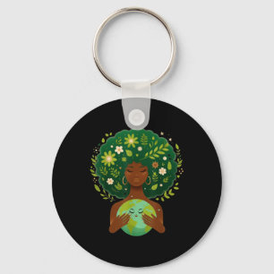 Green Black Afro Mother Earth Day Gaia Save Our Pl Key Ring