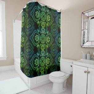 Green, Black and Blue Bohemian Shower Curtain