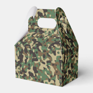 Green, black and brown camouflage pattern favour box