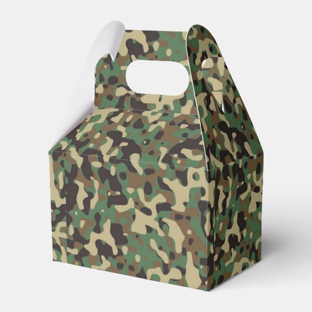 Green, black and brown camouflage pattern favour box (Front Side)
