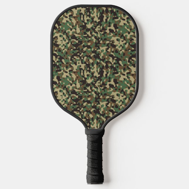 Green, black and brown camouflage pattern pickleball paddle (Front)