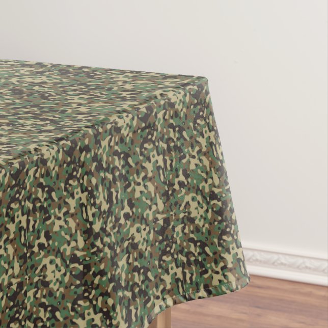 Green, black and brown camouflage pattern tablecloth (In Situ)