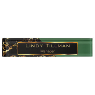 Green, Black and Gold Marble Nameplate