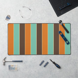 Green, black and orange stripes pattern desk mat