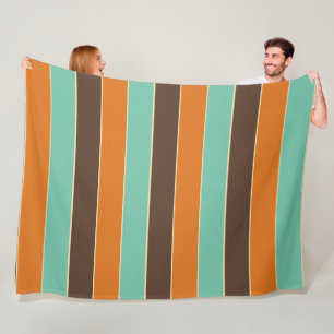 Green, black and orange stripes pattern fleece blanket