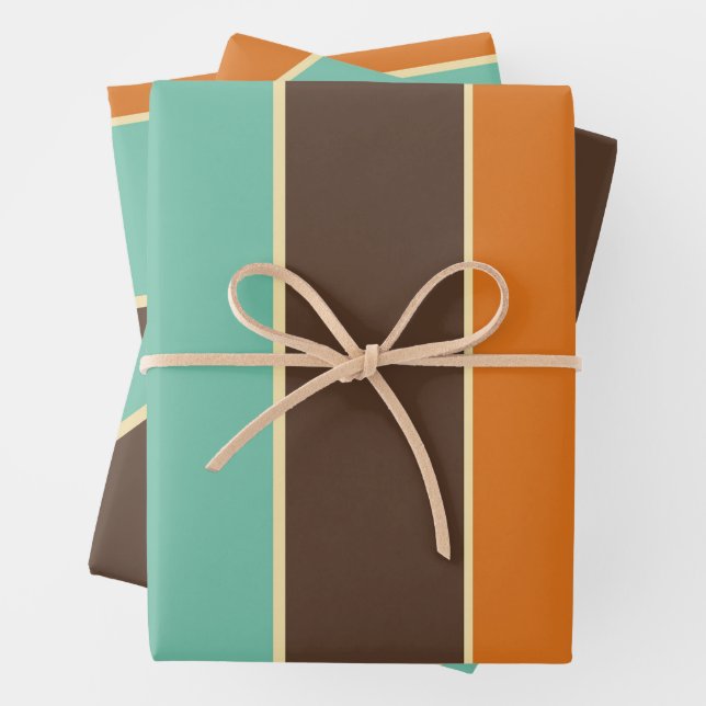 Green, black and orange stripes pattern wrapping paper sheet (In situ)