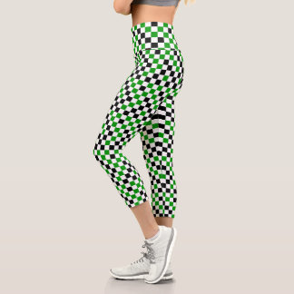 Green Black and White Chequered Capri Leggings
