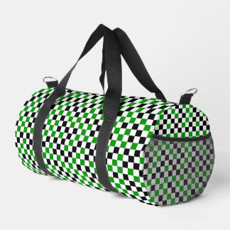 Green Black and White Chequered Duffle Bag