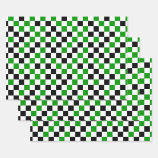 Green Black and White Chequered Wrapping Paper Sheet