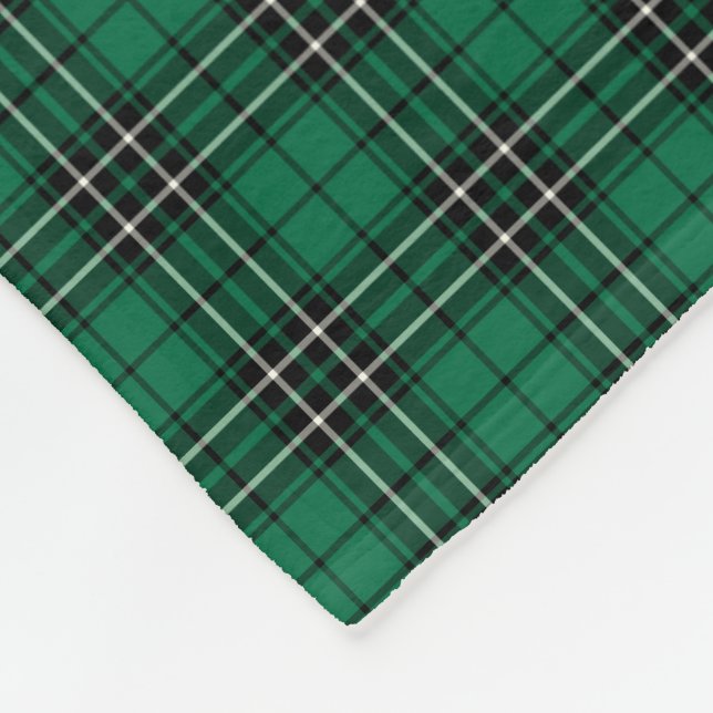 Green, Black and White Clan MacLean Hunting Tartan Fleece Blanket (Corner)