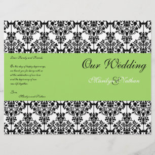 Green, Black, and White Damask Wedding Program