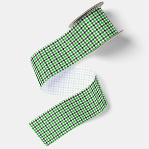 Green Black and White Gingham Check Satin Ribbon