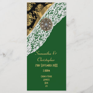 Green black and white lace church wedding program programme