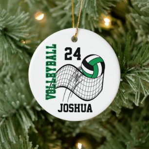 Green, Black and White Volleyball Ceramic Tree Decoration