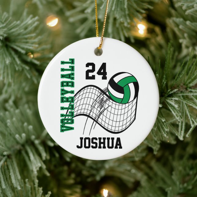 Green, Black and White Volleyball Ceramic Tree Decoration (Tree)