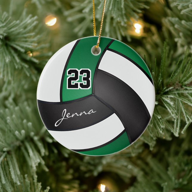 Green, Black and White  Volleyball Ceramic Tree Decoration (Tree)