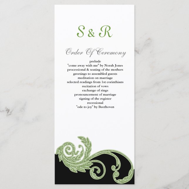 green,black and white Wedding program Programme (Front)