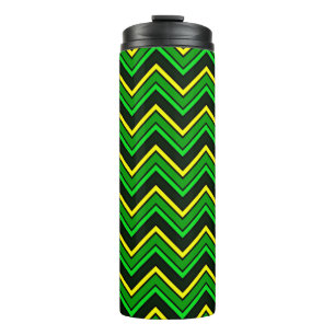 Green, black and yellow chevron zigzag thermal tumbler