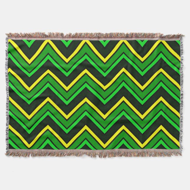 Green, black and yellow chevron zigzag throw blanket (Front)