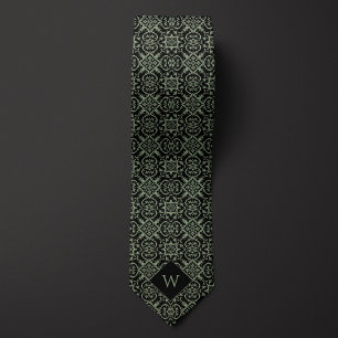 Green & Black Arabesque Monogram Tie