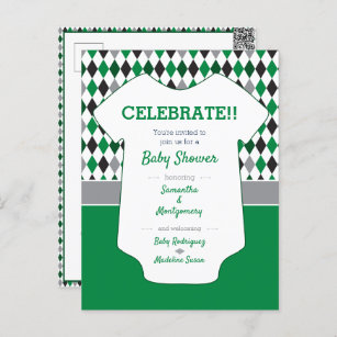 Green & Black Argyle Pattern Baby Shower Postcard