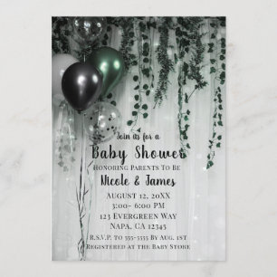 Green Black Balloons Ivy Jungle Party Baby Shower Invitation