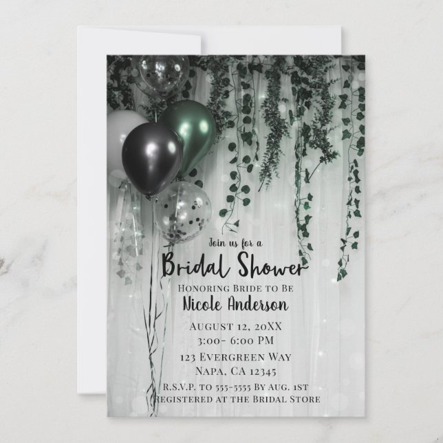 Green Black Balloons Jungle Ivy Bridal Shower Invitation (Front)