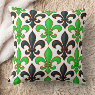 Green Black Baroque Fleur-de-lis Pattern Design Cushion
