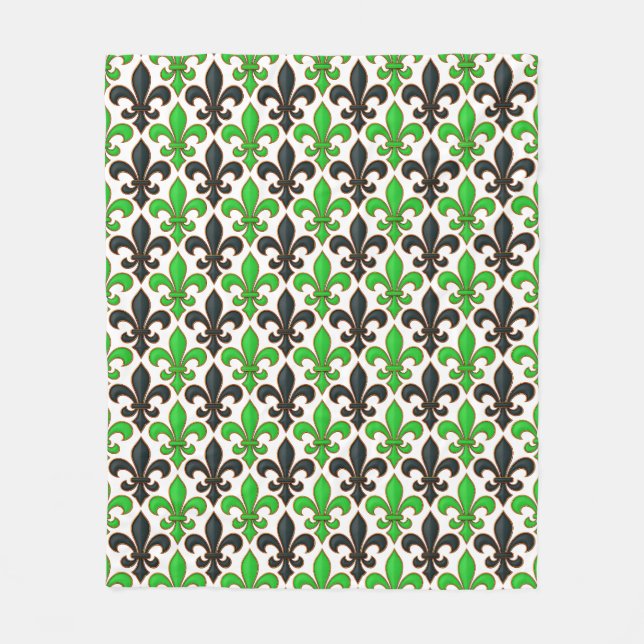 Green Black Baroque Fleur-de-lis Pattern Design  Fleece Blanket (Front)