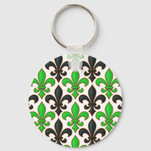 Green Black Baroque Fleur-de-lis Pattern Design Key Ring