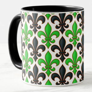 Green Black Baroque Fleur-de-lis Pattern Design  Mug