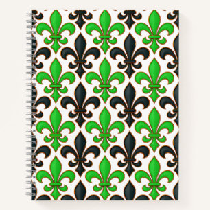 Green Black Baroque Fleur-de-lis Pattern Design Notebook