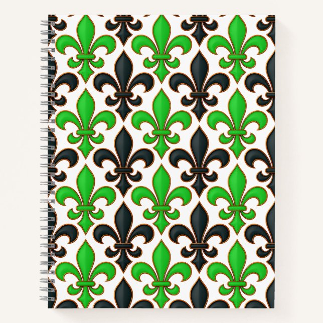 Green Black Baroque Fleur-de-lis Pattern Design  Notebook (Front)
