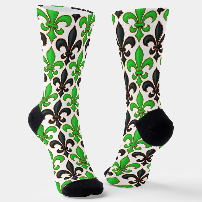 Green Black Baroque Fleur-de-lis Pattern Design  Socks (Creator Uploaded)