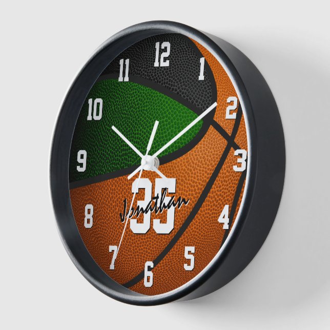 green black basketball boys sports room decor clock (Angle)